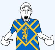 animal arm british clothes ear east_lothian flag flag:east_lothian glasses hair hand lion open_mouth pointing scotland soyjak stubble teeth tshirt united_kingdom variant:shirtjak // 1236x1118 // 156.8KB
