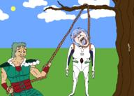 2soyjaks ack ayanami_rei hanging hokuto_no_ken lynching neon_genesis_evangelion rei_(hokuto_no_ken) rope soyjak tree variant:bernd variant:chudjak // 2100x1500 // 403.5KB