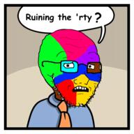 clothes comic comic_sans glasses necktie scared soyjak soyjak_party speech_bubble stonetoss stubble subvariant:soyak_(concerned) text trend:colorjak variant:soyak // 500x500 // 83.3KB