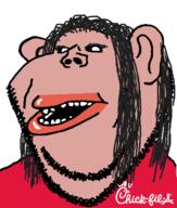 amerimutt brown_hair brown_skin chick-fil-a clothes ear eyelashes hair long_hair open_mouth soyjak stubble subvariant:impish_amerimutt variant:impish_soyak_ears // 601x707 // 60.0KB