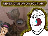 barneyfag coprophagia don_turtelli glasses glowing irl_background licking_lips motivational poop smile soyjak stubble subvariant:wholesome_soyjak text toilet tongue variant:gapejak yellow // 1368x1026 // 1.1MB