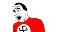 chud eyes glasses hair open_mouth red_shirt screaming swastika thick_lips variant:alkjak variant:chudjak white_skin wrinkles // 1310x739 // 99.6KB