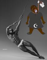 2soyjaks arab arm brown_skin clothes crescent crying dead deformed foot full_body gigachad hand hanging hat irl_background islam leg lipstick mustache open_mouth rope shoe soyjak star stubble subvariant:brunetto suicide tongue tunic variant:bernd yellow_teeth // 1546x1943 // 1.2MB