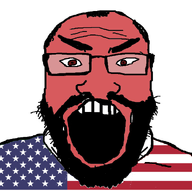 angry beard brown_eyes clothes country flag glasses hair open_mouth red soyjak subvariant:science_lover united_states variant:markiplier_soyjak // 800x600 // 94.6KB