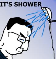 blue_background closed_mouth clothes crying frown glasses hair its_over pun redraw sad shower side_profile soyjak text variant:chudjak // 659x692 // 179.5KB