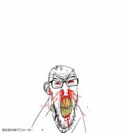 angry animated blood bloodshot_eyes clenched_teeth ear glasses poyopoyo red_eyes soyjak stubble subvariant:feralrage variant:feraljak vein yellow_teeth zoomzoom // 389x400 // 1.2MB