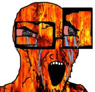 angry animated bloodshot_eyes crying distorted fire flame glasses open_mouth series:elementjaks stretched_mouth stubble variant:soyak // 751x729 // 8.6MB