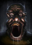 art bald beard bloodshot_eyes crazed dark forest glasses horror nose_hair realistic saliva screaming variant:markiplier_soyjak yellow_teeth // 751x1063 // 62.3KB