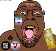bindi brown_skin country cow_urine flag:transgender_pride_flag glasses hair hanging hindflea hindu hinduism india indian komaiyam meta:tagme mustache open_mouth pajeet shitskin slopejack soyjak stubble subhuman tongue trend:slopjak variant:bernd yellow_teeth // 2400x2150 // 1.5MB