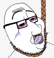 bloodshot_eyes crying dead glasses hanging open_mouth rope soyjak stubble suicide tongue variant:bernd variant:smugjak yellow_teeth // 750x800 // 141.8KB