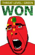 ahegao china country emerald flag flag:china gem glasses green green_eyes hair looking_up open_mouth schlog_color_event soyjak soyjak_blog star_(symbol) stubble teeth text threat_level_green variant:cobson won // 721x1115 // 148.1KB