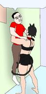 alunya anarchism background catgirl dark_hair femdom glasses red_shirt shorts speech_bubble_empty variant:chudjak // 979x2000 // 243.5KB