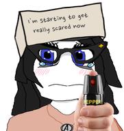 clothes crying glasses hair hand hat holding_object pepper_spray serious_hat variant:soytan // 724x768 // 355.1KB