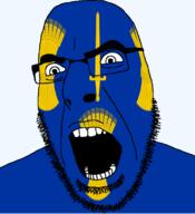 angry british cheshire england flag flag:cheshire glasses hair looking_to_the_left open_mouth soyjak stubble sword teeth thick_eyebrows united_kingdom variant:cobson wheat // 721x789 // 122.9KB