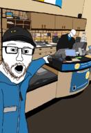 black_shirt blue_jacket burgers meta:tagme pointing store traced variant:two_pointing_soyjaks youtube // 809x1177 // 86.3KB