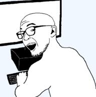 arm computer ear glasses hand open_mouth screen smug soyjak stubble template transparent_background variant:zoomer_on_computer // 696x701 // 15.2KB