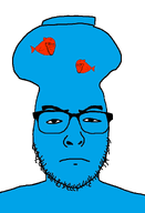 2soyjaks aquarium blue blue_skin bowl fish fish_bowl glasses gold_fish stubble subvariant:soyak_(smug) variant:soyak variant:uncjak // 900x1315 // 325.4KB