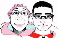 2soyjaks clothes ear flag glasses hair hand happy makeup meta:ai_generated mustache nazism purple_hair smile soyjak stubble subvariant:chudjak_front swastika tranny variant:bernd variant:chudjak // 768x512 // 320.6KB