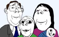 4soyjaks baby bald brown_hair child children clothes deformed ear family glasses green_shirt hair marriage purple_shirt soyjak stubble subvariant:annabelle subvariant:emmanuel subvariant:nathaniel subvariant:wholesome_soyjak suit suit_and_tie variant:gapejak variant:protestantjak wholesome woman // 1400x888 // 51.9KB