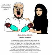 arab arm baby black_skin cuck female glasses hadith hand hijab holding_object islam muhammad open_mouth pacifier soyjak stepfather stubble sunnah text tyrone variant:a24_slowburn_soyjak white_skin // 1080x1148 // 695.3KB