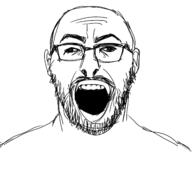 cross_eyed glasses open_mouth soyjak stubble variant:cirrus // 1280x1280 // 338.0KB