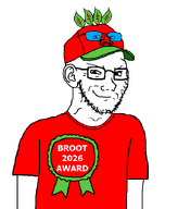 IT2GB award broot broot_2026 brootal brootism brootist campaign cap clothes glasses hat leaf logo red_shirt red_skin series:administ_soyjaks smug stubble subvariant:soyak_(smug) transparent_background tshirt variant:impish_soyak_ears variant:soyak // 600x703 // 25.9KB