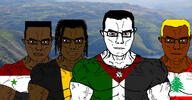 4soyjaks belgium black_skin blue_eyes brown_eyes brown_skin buff closed_mouth flag glasses green_eyes hair irl_background jordan lebanon subvariant:chudjak_front subvariant:muscular_chud syria variant:chudjak vein yellow_hair // 1920x999 // 524.3KB
