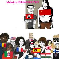 angry asian beard buff chad disgusted europe female germany great_britain his_(4chan) history italy multiple_soyjaks muscles nazi_germany nazism nerd party poland soviet_union subvariant:hornyson subvariant:unbotheredchud variant:cobson wojak woman yellow_hair // 710x709 // 362.6KB