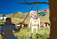 ack africa big_lips black_skin bloodshot_eyes buff colonialism flag:lesotho full_body jartynigger lesotho lynching murder nigger open_mouth realistic red_eyes red_lips rope south_africa subvariant:jartycuck variant:bernd variant:chudjak village white_clothing white_skin // 2649x1803 // 1.3MB