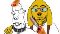 2soyjaks biting_lip closed_eyes closed_mouth collar dildo dog_ears holding_dildo hot_pocket imminent_rape janny looking_at_you open_mouth overalls soyjak stubble variant:nojak variant:parrotjak white_shirt yellow_skin // 1000x576 // 190.6KB