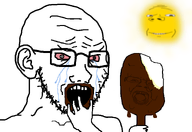 chocolate crying ear eskimo glasses hand ice_cream melting open_mouth red_eyes subvariant:wholesome_soyjak sun variant:bernd variant:gapejak variant:soyak white_background // 1670x1150 // 165.7KB