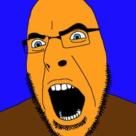 angry blue_eyes movie open_mouth orange_skin soyjak the_lawnmower_man variant:cobson // 721x720 // 27.2KB