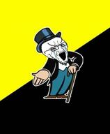 anarchism anarcho-capitalism clothes crying flag flag:anarcho-capitalism full_body glasses hand hat holding_object libertarian monopoly open_mouth soyjak stretched_mouth stubble suit top_hat variant:soyak // 500x606 // 17.9KB
