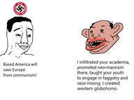 amerimutt pol_(4chan) smirk smug soyjak swastika text variant:chudjak // 960x720 // 124.2KB
