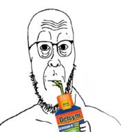 delsym drinking drinking_straw glasses hand holding_object looking_at_you soyjak stubble variant:cobbert // 234x255 // 20.8KB