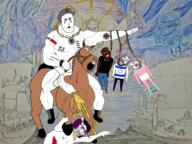 4soyjaks beard black_lives_matter blood bloodshot_eyes clothes full_body glasses hanging hat horse horseback_riding judaism meta:tagme mustache nigger nipple penis purple_hair rope smugler soyjak star_of_david stubble swastika tongue total_nigger_death tranny variant:bernd variant:gapejak variant:wojak yellow_teeth // 1440x1080 // 1.6MB