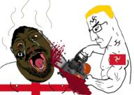 2soyjaks angry blood brown_skin chainsaw england flag flag:england flag:isle_of_man holding_chainsaw holding_object isle_of_man queen_of_spades subvariant:chainsaw_bernd triskelion variant:chudjak // 536x380 // 128.0KB