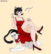 alunya breasts cat_ear catgirl cigarette coomer_artstyle dark_hair dress female femdom red_dress red_eyes red_tshirt smoke smoking swastika tail variant:chudjak // 1907x2048 // 1.3MB