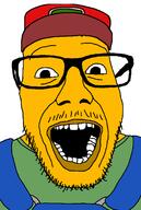 cap clothes hat mustache sneed soyjak stubble suspenders variant:punkjak yellow_skin // 918x1363 // 81.2KB