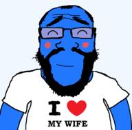 ^_^ arm beard blue_skin blush blushing calm closed_eyes closed_mouth clothes glasses happy heart i_love love smile soyjak subvariant:science_lover transparent transparent_background variant:markiplier_soyjak wife // 800x789 // 50.1KB