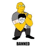 2soyjaks ban closed_eyes closed_mouth clothes crying dog full_body hair impact_font janny kolyma redraw series:administ_soyjaks smile soyjak text variant:chudjak variant:gapejak yellow_skin // 761x760 // 105.6KB