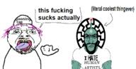 2soyjaks ack arm artificial_intelligence beard buff chatgpt closed_mouth comic fallenchungus gooner gooning green_skin hand human i_hate mustache open_ai open_mouth purple_hair robot sonnenrad soyjak speech_bubble stubble subvariant:science_lover teeth text tongue tranny variant:bernd variant:markiplier_soyjak yellow_teeth // 716x362 // 67.0KB