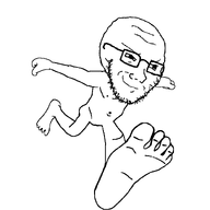 balding barefoot closed_mouth foot full_body glasses hand naruto_run nude run running smile smirk smug stubble subvariant:soyak_(smug) variant:soyak // 808x852 // 36.6KB