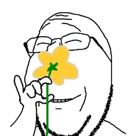 animated arm byonbyon closed_eyes flower glasses japanese_text plant poyopoyo smelling smile soyjak stubble subvariant:wholesome_soyjak teeth variant:gapejak // 300x400 // 171.5KB