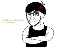 anger_mark character clothes crossed_arms emo_hair glasses greentext hair omori omoriboy stubble sunny_(omori) tank_top text tshirt variant:soyak videogame // 800x664 // 82.8KB