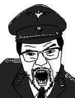 cap clothes glasses hair hat meta:tagme nazism necktie open_mouth schutzstaffel soyjak stubble tagme_new_variant uniform variant:legojak // 414x544 // 30.9KB