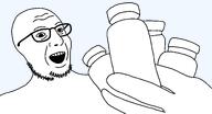 bottle glasses hand open_mouth pill pill_bottles pills smile soyjak stubble template transparent_background variant:pillsjak // 2324x1256 // 62.3KB
