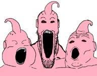 3soyjaks anime antenna black_sclera dragon_ball dragon_ball_z kid_buu majin majin_buu pink_skin red_eyes trend:soyjak_trio variant:gapejak variant:markiplier_soyjak variant:tony_soprano_soyjak // 828x650 // 35.7KB