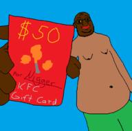 black_skin chicken clothes gift_card glasses kfc nigger red_lips soyjak stubble variant:unknown yellow_sclera // 730x728 // 29.1KB