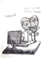 2soyjaks angel arm art black_and_white clothes computer drawfag drawing full_body glasses grey_skin hair hand ink keyboard kiss meta:soytober meta:soytober2024 nudev open_mouth red_hair ronald_mcdonald ronaldmcdonald_(user) smooch soot soot_colors soyjak_party stubble variant:gapejak variant:soykio_kid wing // 1536x2048 // 2.8MB